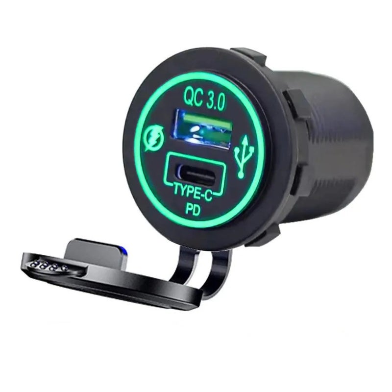 Bluejw Dual Port Car Charger, 30W USB C PD & QC3.0, 12V/24V Universal Car Bus Socket Automobile Charger Adapter - Image 1